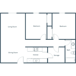 Grandview II Apartments in Grand Forks, ND | Two Bedroom Floor Plan 21B