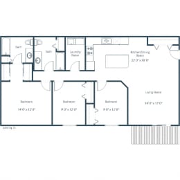 Vista Apartments in Grand Forks, ND | Three Bedroom Floor Plan 32B