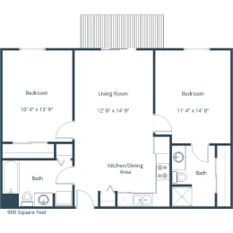 Two Bedroom Floor Plan 22A  at Deerfield Apartments, Council Bluffs, IA
