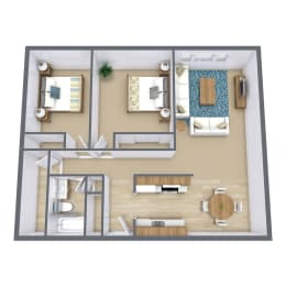 a bedroom floor plan with a bathroom and a living room