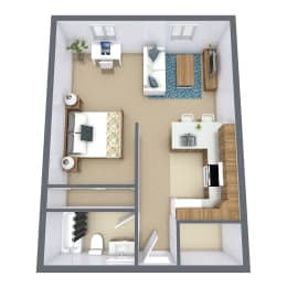 a floor plan of a bedroom with a bathroom and a living room