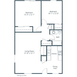 Woodland Pines Apartments in Omaha, NE - Two Bedroom Floor Plan 21B