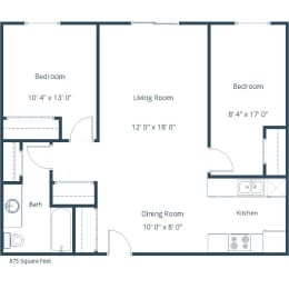 Woodstone Apartments in Moorhead, MN | Two Bedroom Floor Plan 21C