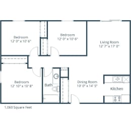 Woodstone Apartments in Moorhead, MN | Three Bedroom Floor Plan 31A