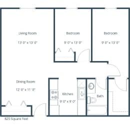 Bradbury Apartments in Bismarck, ND | Two Bedroom Floor Plan 21A