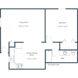 One Bedroom Floor Plan 11A at Highland Meadows in Bismarck, ND