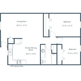 Two Bedroom Floor Plan 21A at Highland Meadows in Bismarck, ND