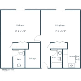 a floor plan of a living room and a kitchen