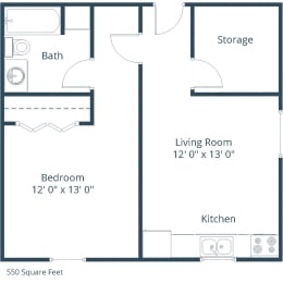White Ridge Apartments in Fargo, ND | One Bedroom 2D Floor Plan 11A