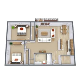 Montreal Courts Apartments in Little Canada, MN | Two Bedroom Floor Plan 21B