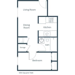 One Bedroom Plan 11A  at Maple Ridge, Omaha, NE, 68164