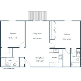 Briar Pointe Apartments | Two Bedroom Two Bath Floor Plan