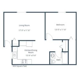 1 Bed 1 Bath Floor Plan 650 Sq. Ft. at Parkwest Gardens West Fargo