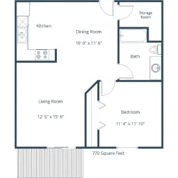 Oxford Apartments | One Bedroom Floor Plan