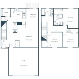 Pebble Creek Townhomes in Bismarck, ND | Three Bedroom Floor Plan 3175A