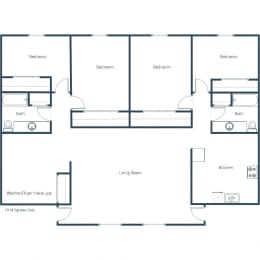 Parkwest Gardens Apartments in West Fargo, ND | Four Bedroom Floor Plan 42A