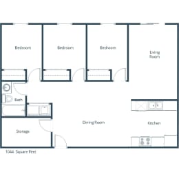 Prairie Park Apartments in West Fargo, ND | Three Bedroom Floor Plan 31A