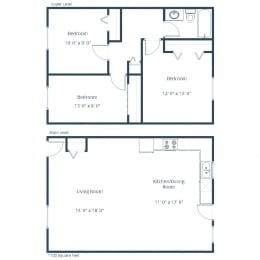 Sheyenne Terrace Townhomes in West Fargo, ND | Three Bedroom Floor Plan 31A