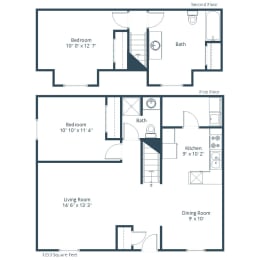 Charleswood Townhomes in West Fargo, ND | Two Bedroom Floor Plan 22B