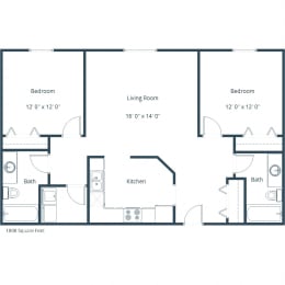 Pinehurst Apartments | Two Bedroom Two Bath Floor Plan A