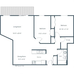 Westcourt Apartments in Fargo, ND | Two Bedroom Floor Plan 21D