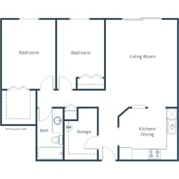 Harrison  Apartments in Grand Forks, ND | Two Bedroom Floor Plan 21B