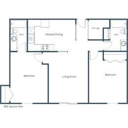 Richfield Apartments in Grand Forks, ND | Two Bedroom Floor Plan 22B