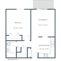 Ridgemont Apartments in Grand Forks, ND | One Bedroom Floor Plan 11B