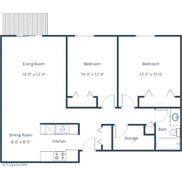 Ridgemont Apartments in Grand Forks, ND | Two Bedroom Floor Plan 21A
