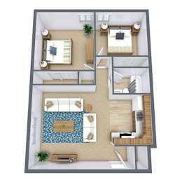 a 3d drawing of a floor plan with a bedroom and living room
