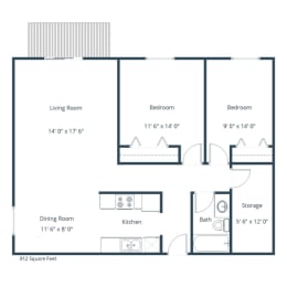 Hawn Apartments | Two Bedroom Floor Plan A