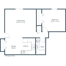 Eastbrook Apartments | One Bedroom Floor Plan