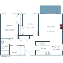 Prairiewood Courts Apartments | Two Bedroom Floor Plan
