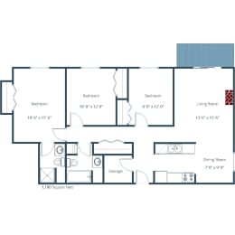 Prairiewood Courts Apartments | Three Bedroom Floor Plan A