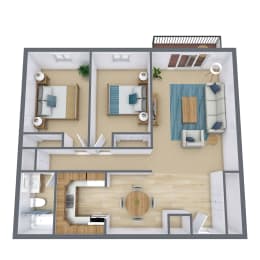 a floor plan of a bedroom with a bathroom and a living room