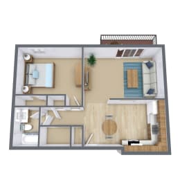 a floor plan of a bedroom with a bathroom and a living room