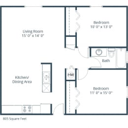 Birchwood 2 Apartments in Fargo, ND | Two Bedroom Floor Plan 21A