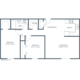 Belmont Apartments in Bismarck, ND | Two Bedroom Floor Plan 21A