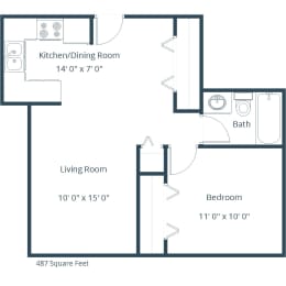 Eagle Sky I Apartments in Bismarck, ND | One Bedroom Floor Plan 11C
