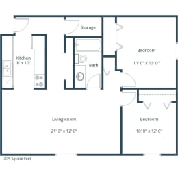 Eagle Sky I Apartments in Bismarck, ND | Two Bedroom Floor Plan 21B