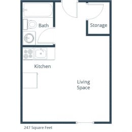Garden Grove Apartments in Bismarck, ND | Studio Floor Plan 01B