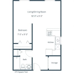 Pebble Creek Apartments in Bismarck, ND | Efficiency Floor Plan 01A