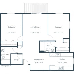Pebble Creek Apartments in Bismarck, ND | Two Bedroom Floor Plan 22A