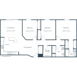 Three-Bedroom Layout at Sunset Ridge Apartments in Bismarck, ND