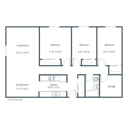 Country Club Apartments | Three Bedroom Floor Plan B
