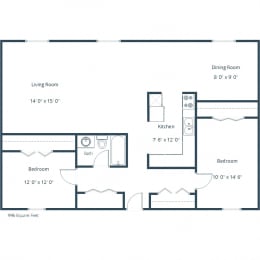 Huntington Apartments in Fargo, ND | Two Bedroom Floor Plan 21A