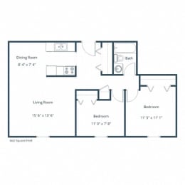 Pacific Park II Apartments in Fargo, ND | Two Bedroom Floor Plan 21A