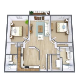 a floor plan of a bedroom with a bathroom and a living room
