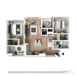 FP B1 with furniture at Westbury Apartments, California