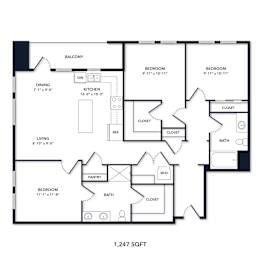 A floor plan of a 1,247 square foot home.
